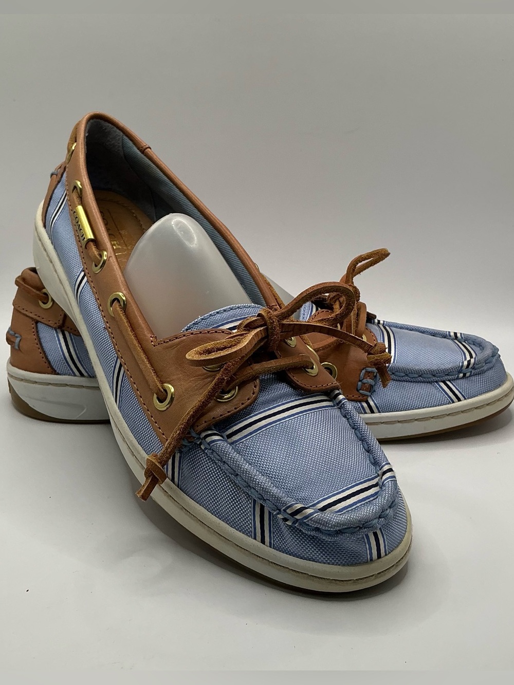 🌀 Coach 🌀Richelle Silk Tie Boat Shoes Loafer in Light Blue Chalk